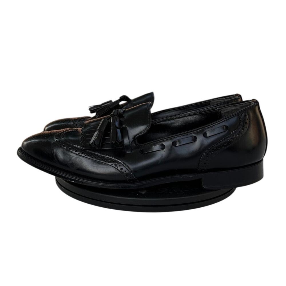 Mens Florsheim Leather Slip-On Kiltie Tassel Wingtip Loafer Shoes SZ 11 Black